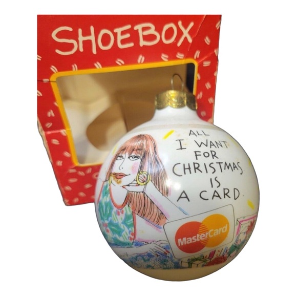 1992 Hallmark Shoebox Glass Christmas Ornament Mastercard All I Want In Box - Picture 2 of 4